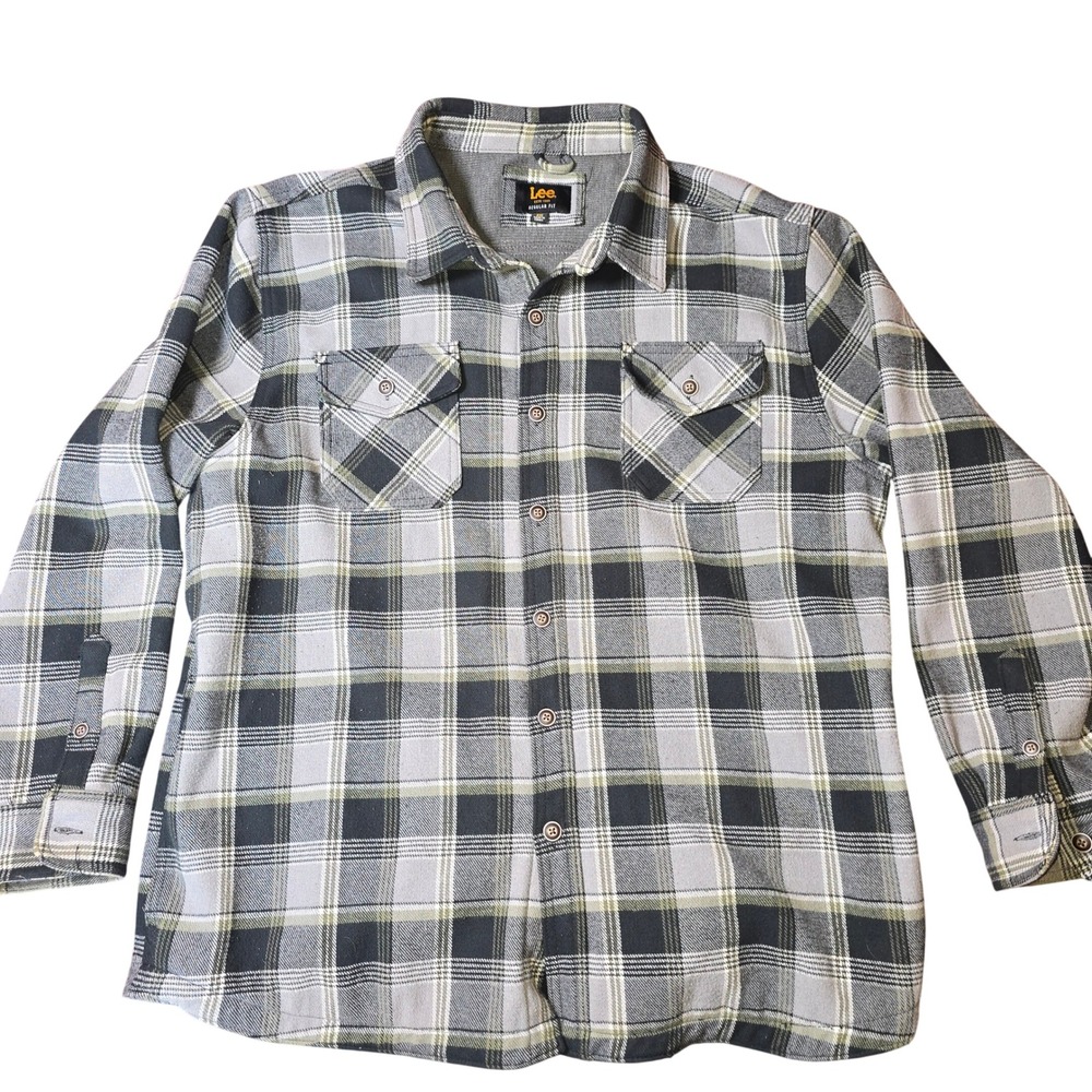 Lee Regular‎ Fit XXL Heavy Weight Flannel Lined Button Down Overshirt Grey Black